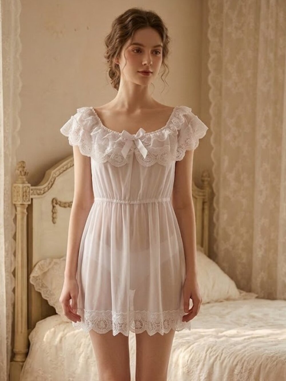 *3 FOR $9* Lace Semi Sheer Babydoll Sexy Camisole Short Nightgown Lingerie Dress